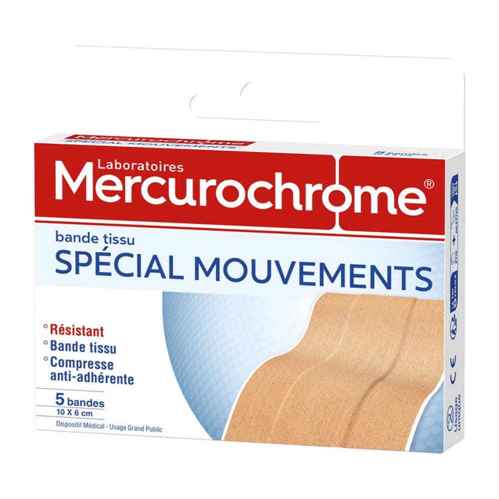 Mercurochrome Bande De Tissu Special Mouvements 10x6 Cm 5 Bandes