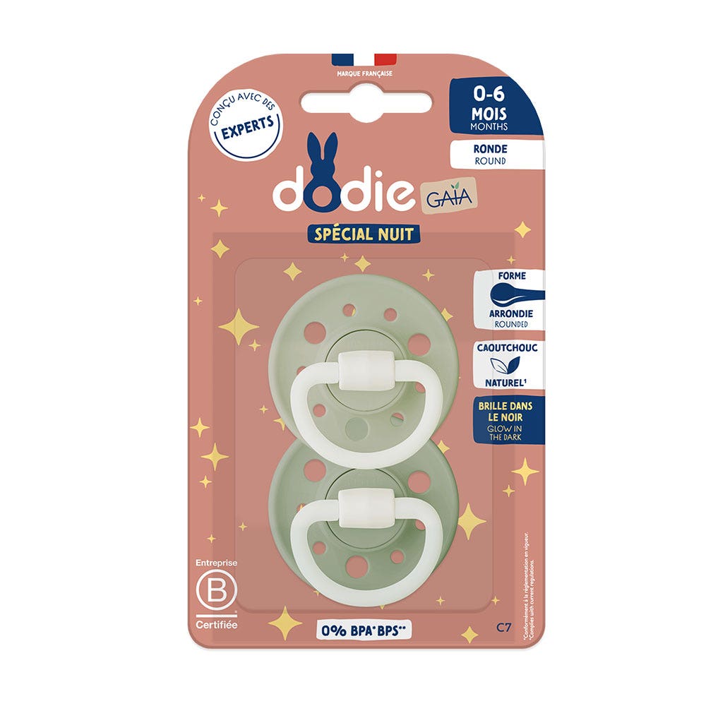 Dodie Gaia Sucettes Rondes Anatomiques Nuit 0 à 6 Mois x2