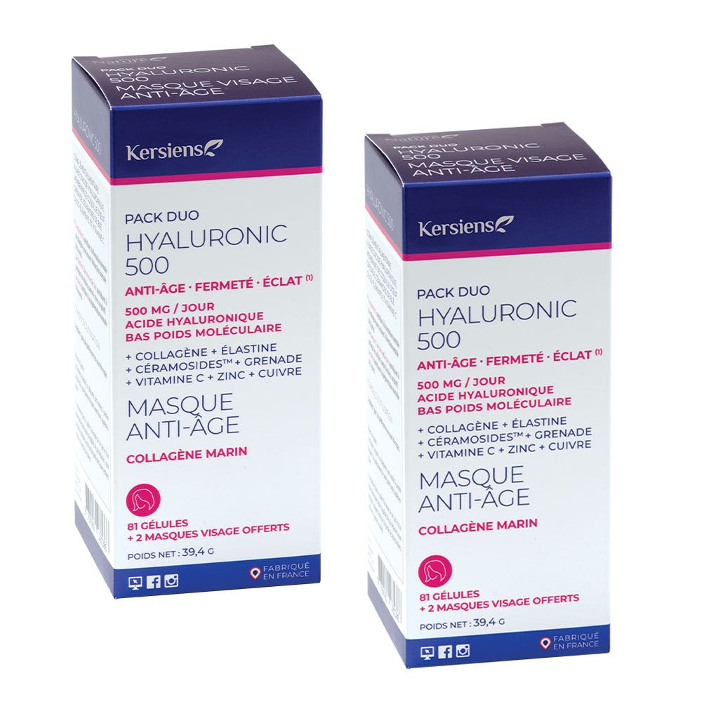 Kersiens Hyaluronic 500 2x 81 gélules + 2 masques visage offerts