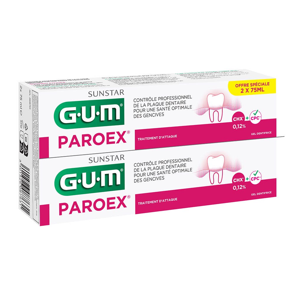 GUM PAROEX DENTIFRICE TRAITEMENT D'ATTAQUE 2X75ML