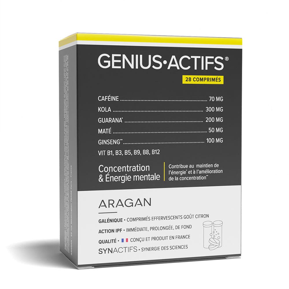 Aragan Synactifs GeniusActifs Concentration et énergie mentale 28 Comprimés effervescents