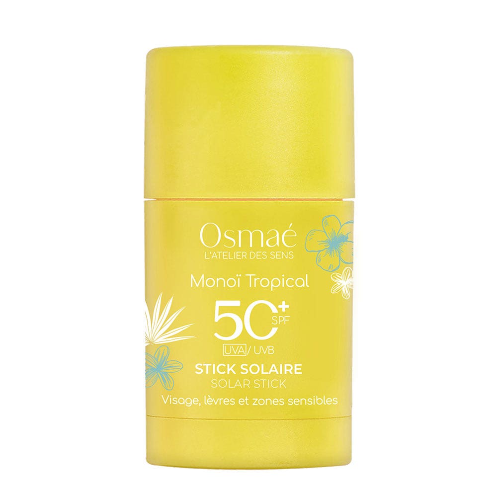 Osmae Stick solaire SPF50+ Monoï tropical Visage lèvres et zones sensibles 15g