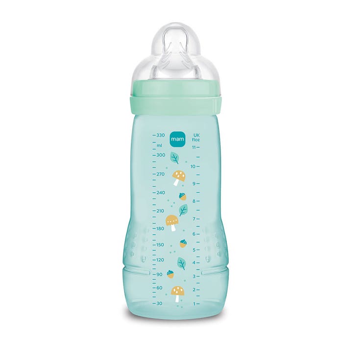 Mam Easy Active - Lot De 2 Biberons Avec Tétine Débit Rapide Taille 3, 330 Ml, Parfait Pour Bébé Dès 4 Mois - Gris
