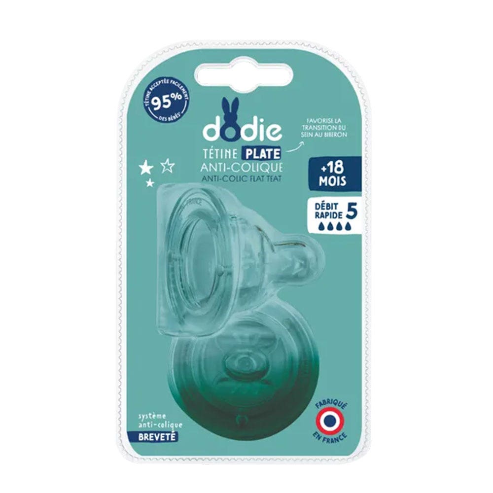 DODIE TETINE PLATE COL LARGE EN SILICONE DEBIT RAPIDE +18 MOIS