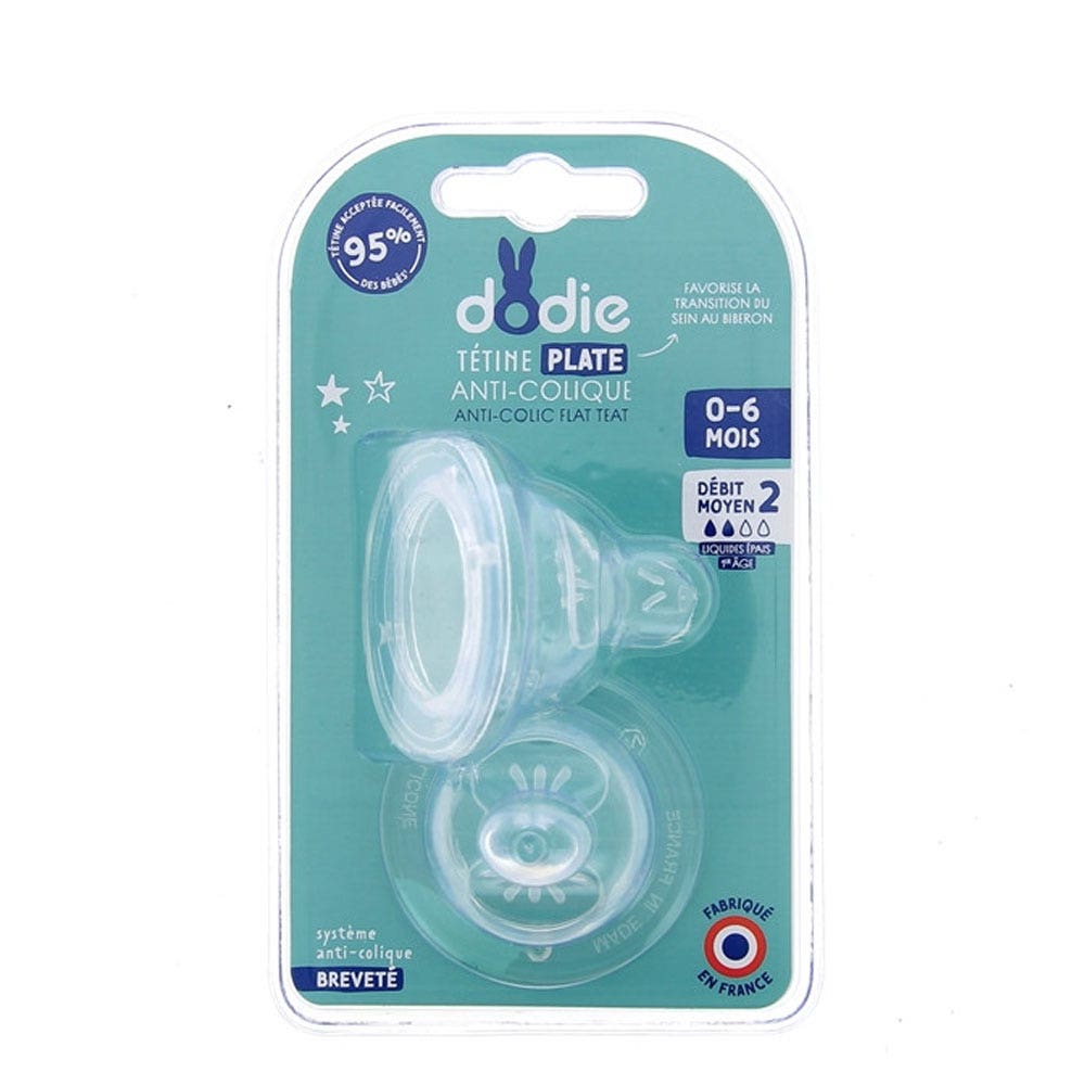 Dodie Tétines Plates Col Large 0-6 Mois x2