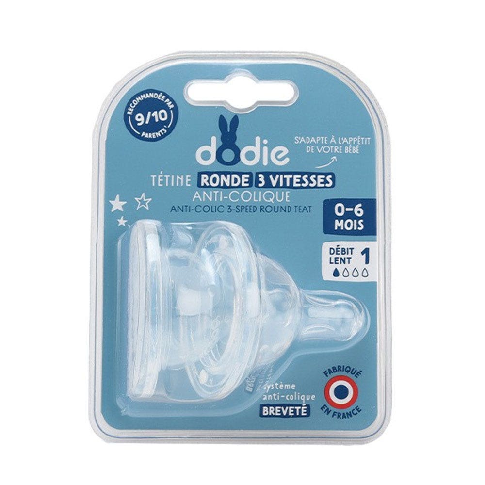Dodie Tétines Rondes 3 Vitesses Col Large 0-6 Mois x2