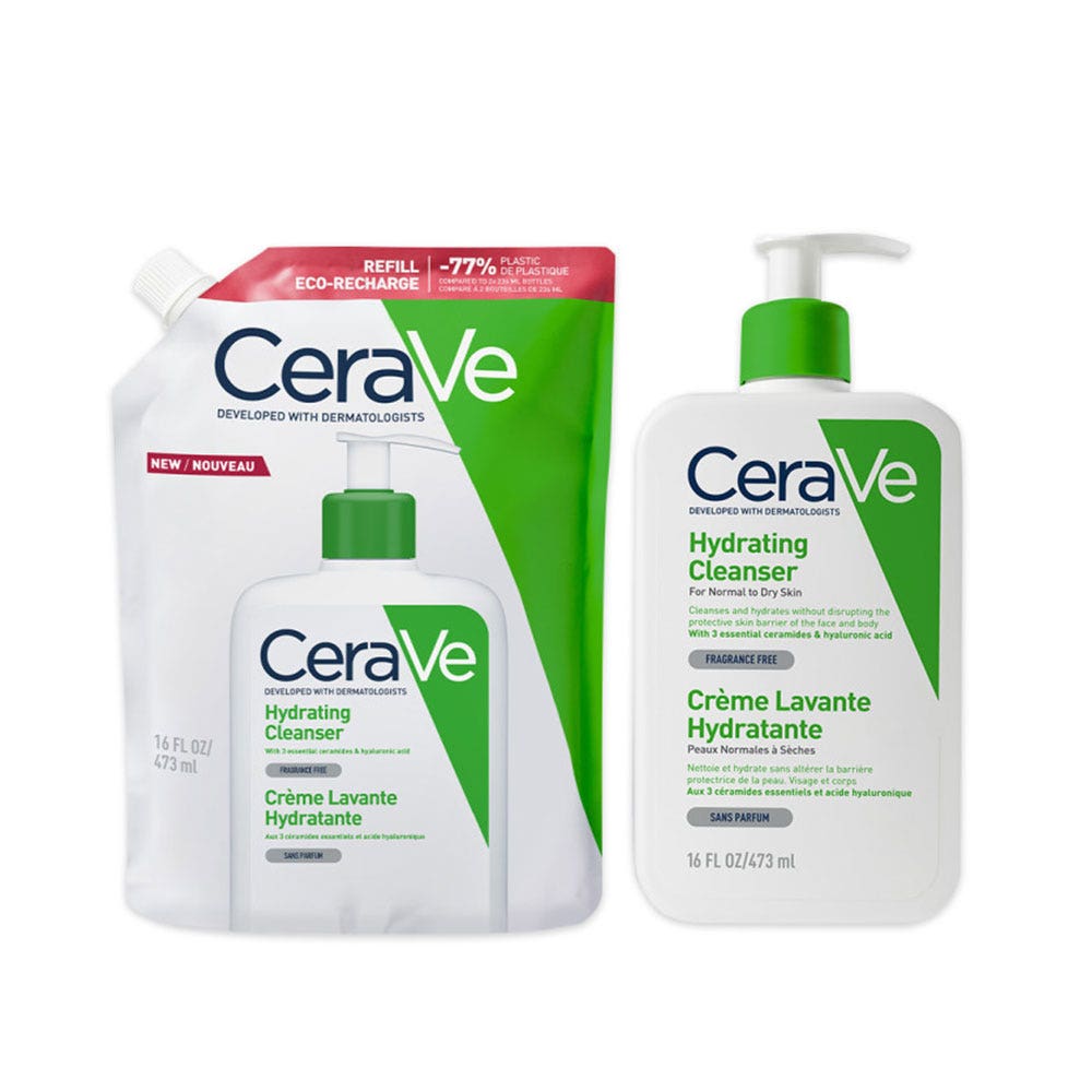 Cerave Cleanser Corps Crème Lavante Hydratante Visage Et Corps + Eco Recharge Peaux Normales A Sèches 2x473ml