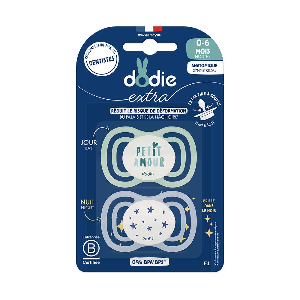 Dodie Extra Sucettes anatomiques 0-6 mois x2