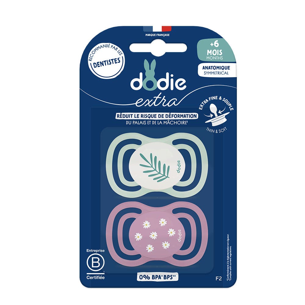 Dodie Extra Sucettes anatomiques 6 mois et plus x2