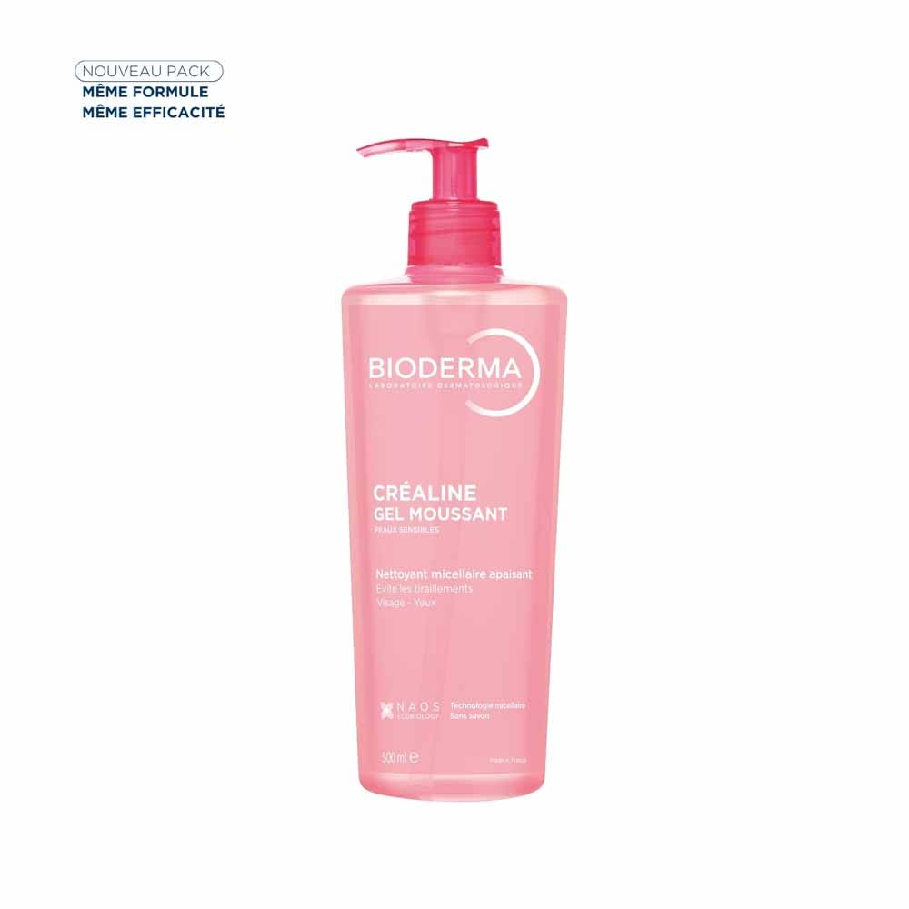 Bioderma Crealine Gel moussant Nettoyant apaisant micellaire Peaux sensibles 500ml