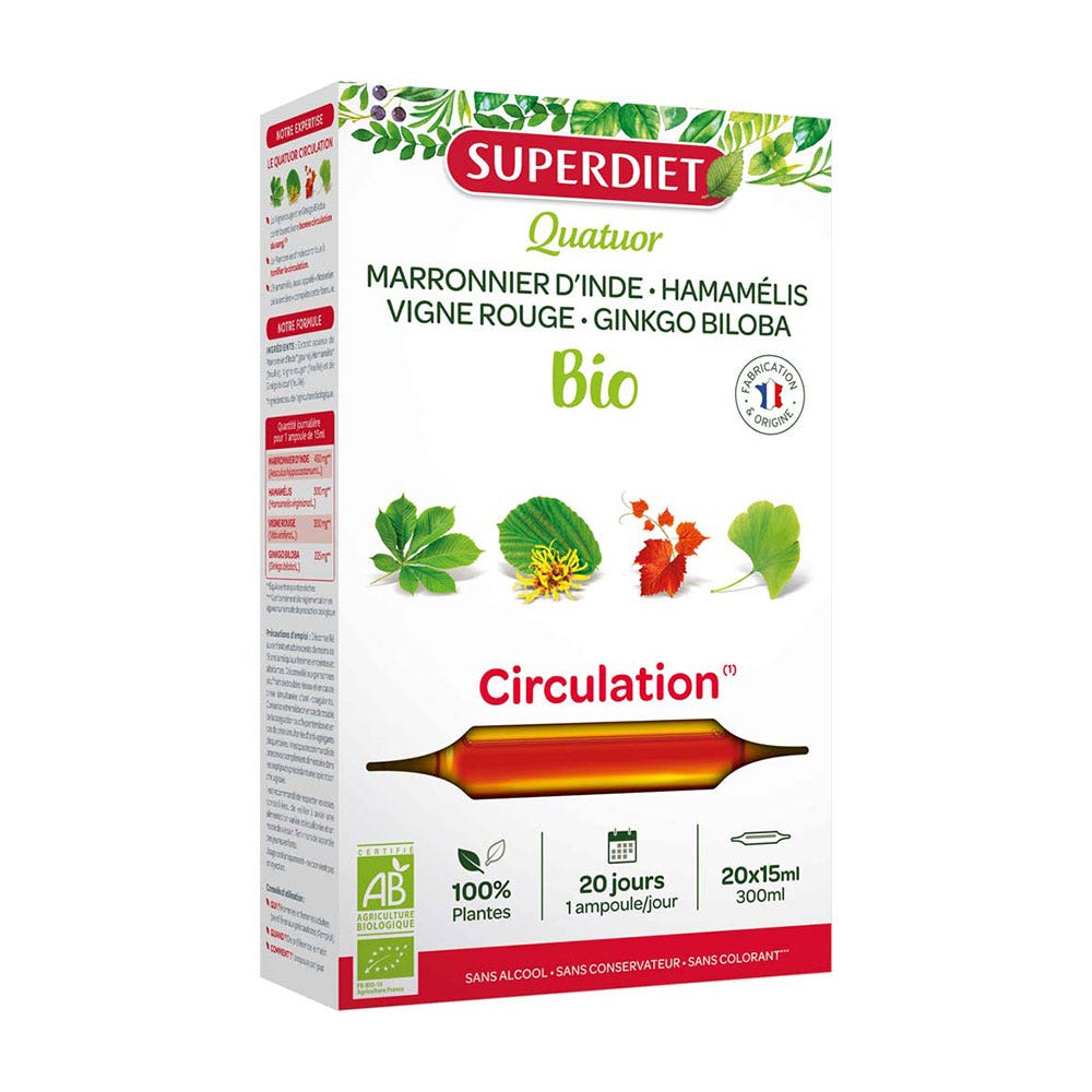 SUPERDIET QUATUOR CIRCULATION SOLUTION BUVABLE BIO 20 AMPOULES DE 15 ML