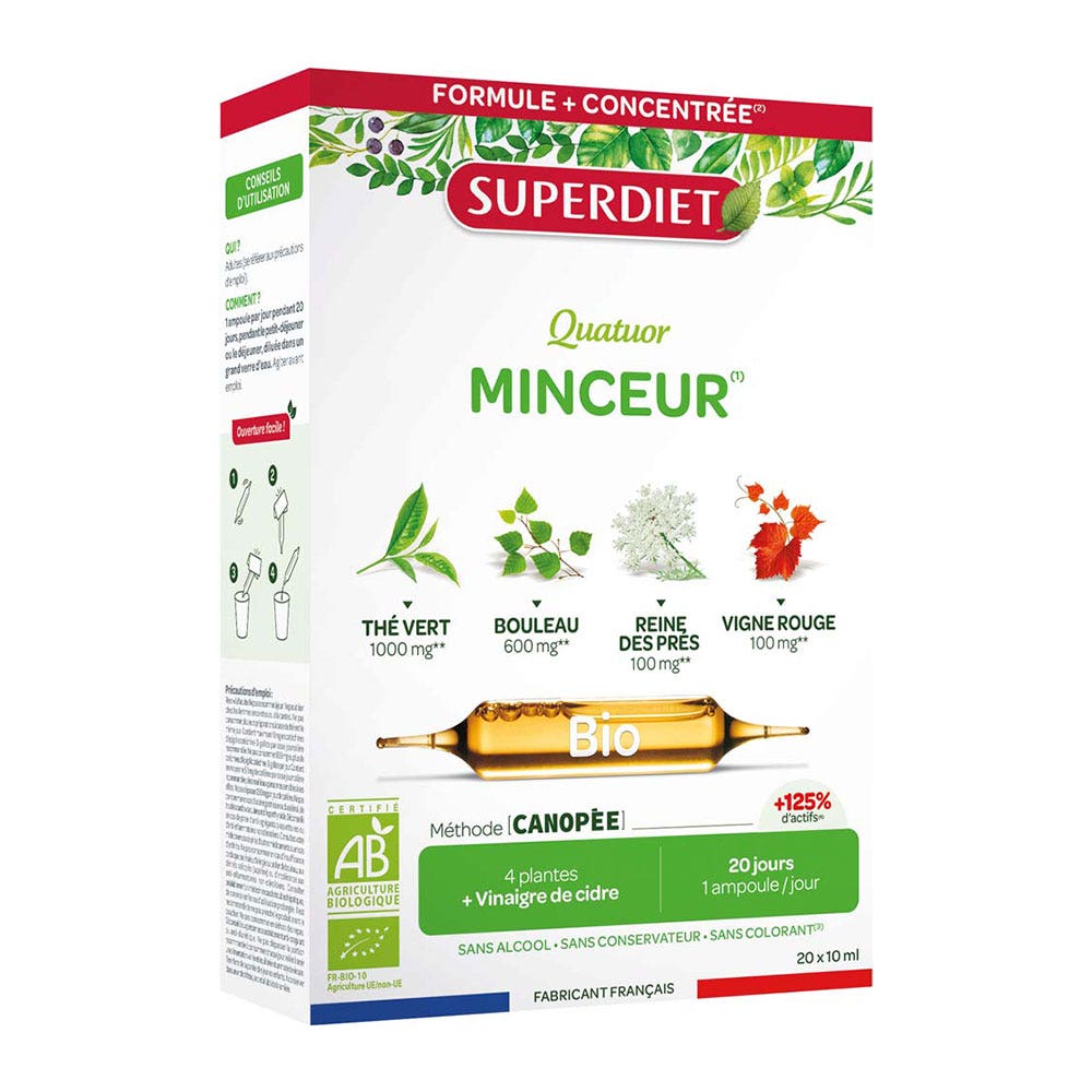 Superdiet Quatuor Minceur Solution Buvable Bio 20 Ampoules