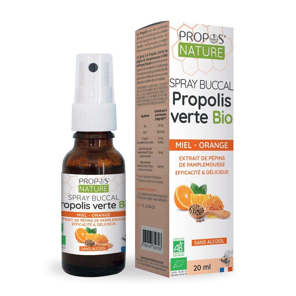 Propos'Nature Spray Buccal Propolis Verte Pamplemousse Miel Et Orange Bio 20ml
