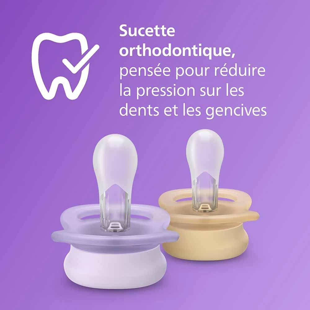 Sucettes De Nuit Philips Avent Ultra Start - Pour Nouveau-nés 0-2 Mois, Phosphorescentes, Orthodontiques, Lot De 2 Avec étui Stérilisateur