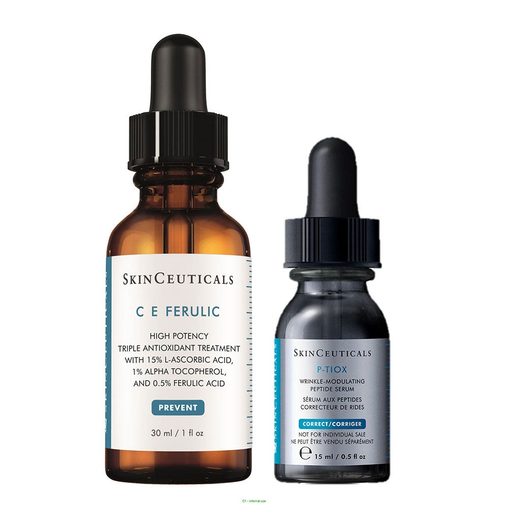 Skinceuticals Coffret CEF Sérum antioxydant anti-âge et anti taches et Sérum aux peptides rides