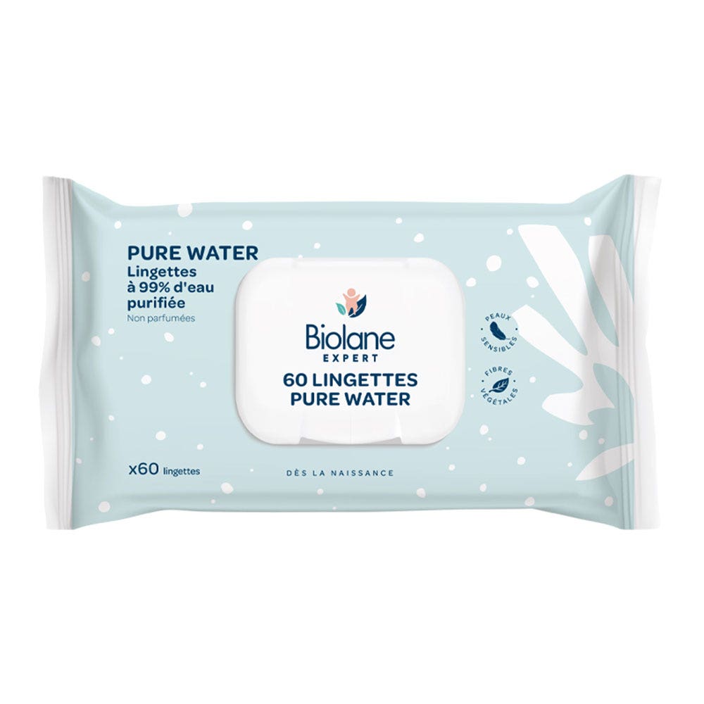 Biolane Expert Lingettes Pure Water Nettoyant bébé 60