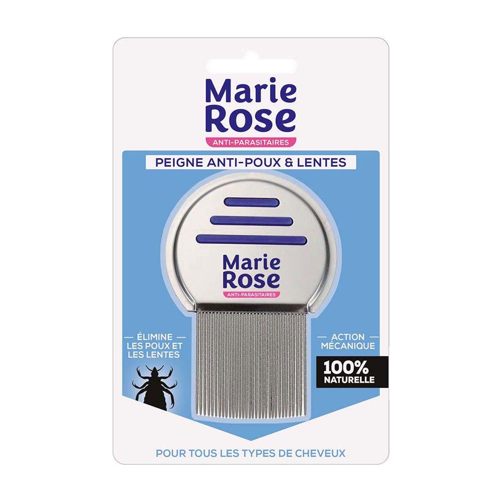 Marie Rose Peigne Anti-Poux et Lentes Dents Striés Tous Types de Cheveux
