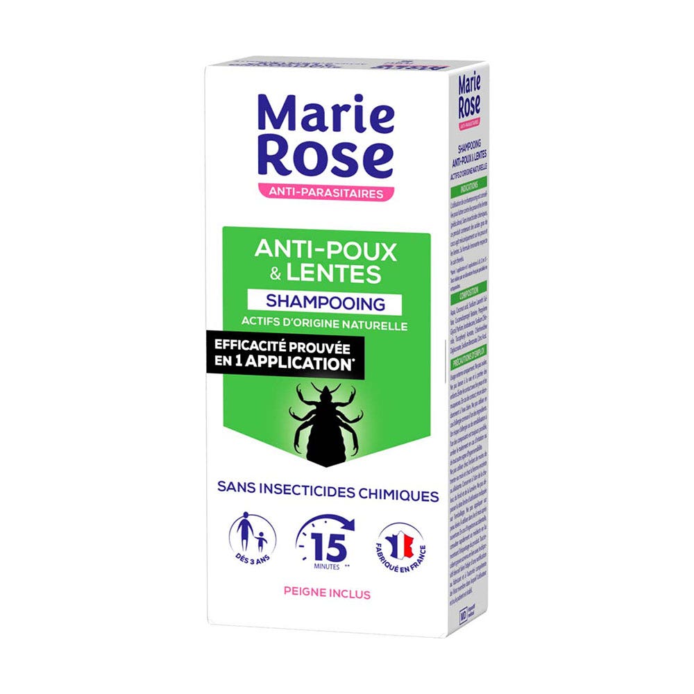 Marie Rose Shampooing Anti-Poux et Lentes Aux Actifs d'Origine Naturelle Dès 3 Ans Peigne Inclus 125ml