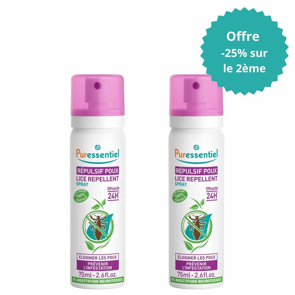 Puressentiel Anti-Poux Spray Répulsif Poux 2x75ml