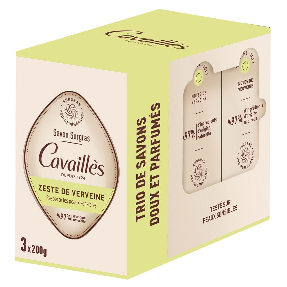 Cavaillès Surgras Pro-Régénérant Savon Zeste de Verveine 3x200g