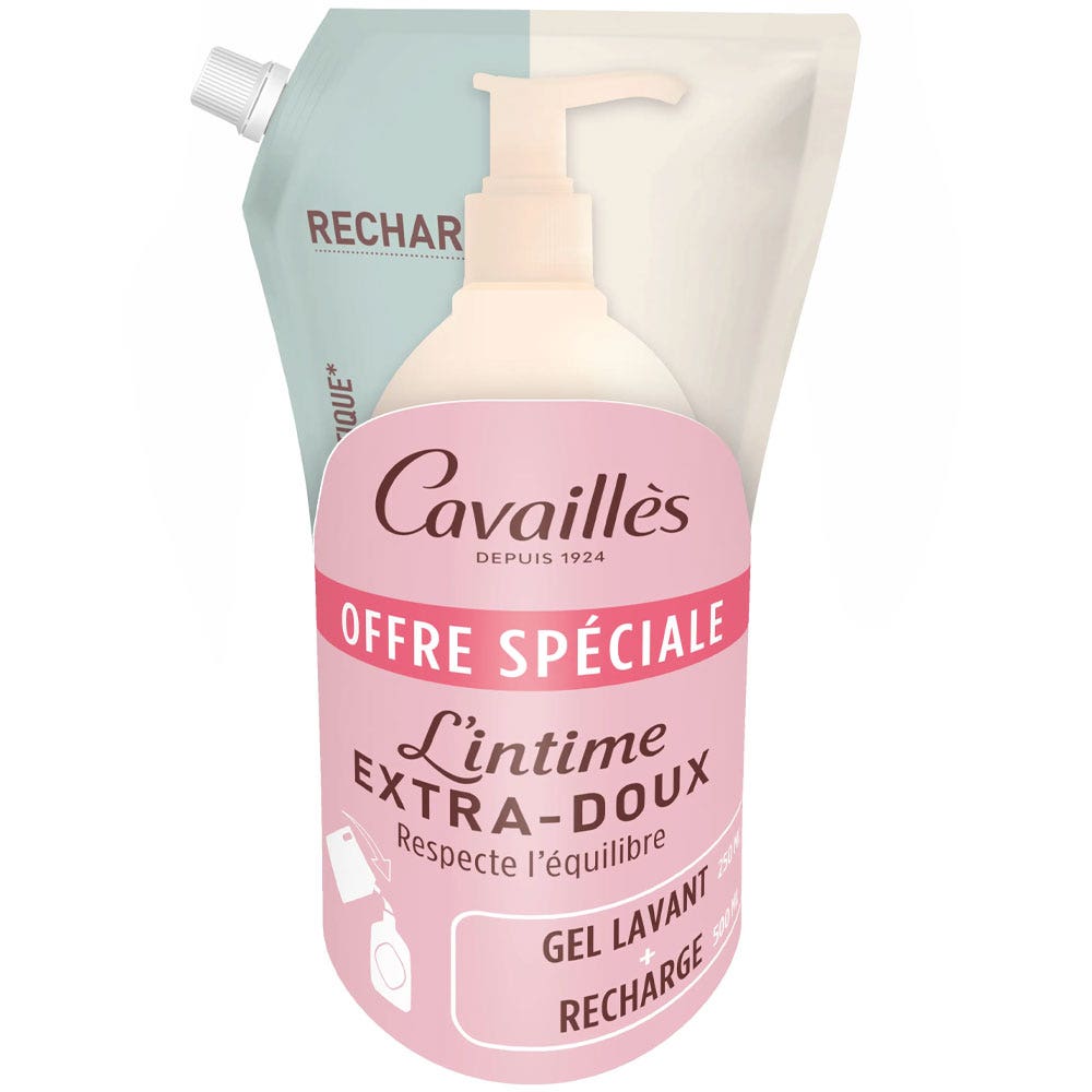 Cavaillès Soin Lavant Intime Extra-doux 250ml + Eco-Recharge 500ml