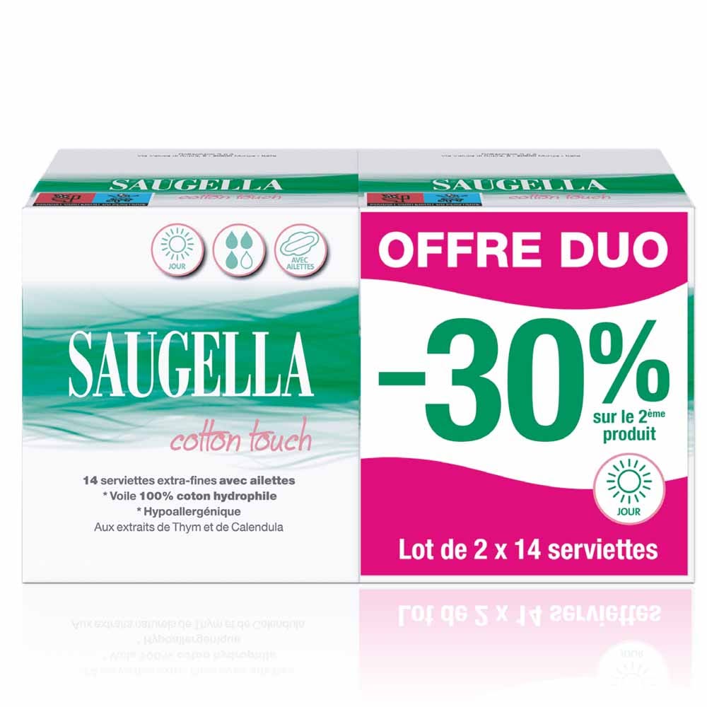 Saugella CottonTouch Serviettes Hygieniques Jour 2x14