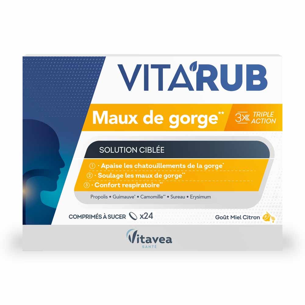 Vitavea Santé Vita'Rub Maux de Gorge 24 Comprimés à Sucer