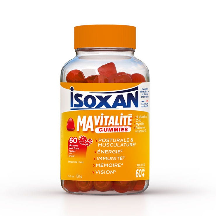 Isoxan Ma vitalité Energie Immunité Mémoire Vision Goût Fruit Rouges Adultes 60 gummies