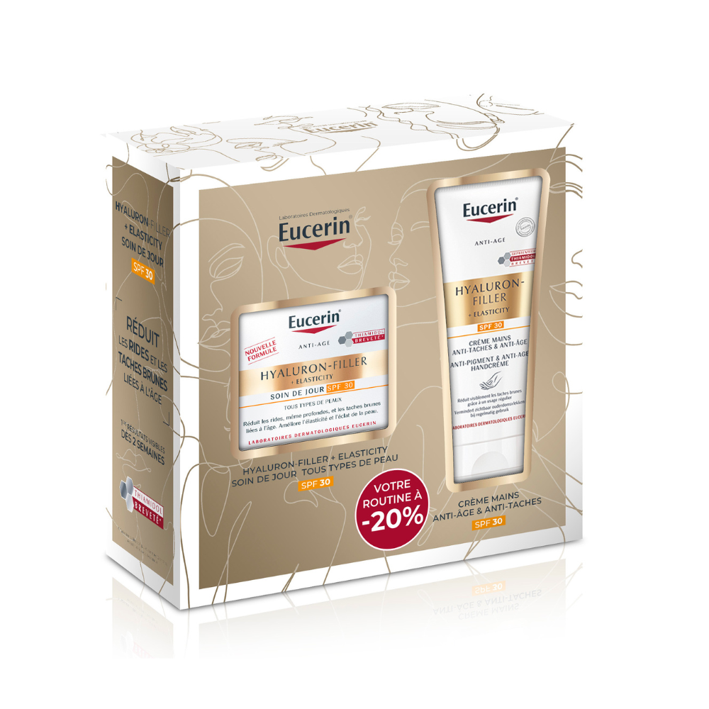 Eucerin Coffret Eucerin Hyaluron-Filler + Elasticity Soin de Jour SPF30 + Crème Mains Anti-Age SPF30 125ml