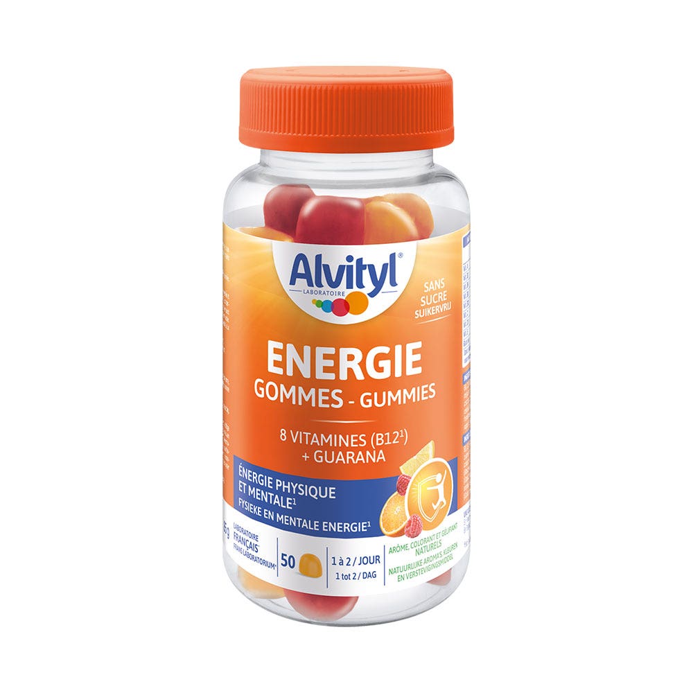 Alvityl Energie 8 Vitamines & Guarana Goût orange - citron - framboise x50 gommes