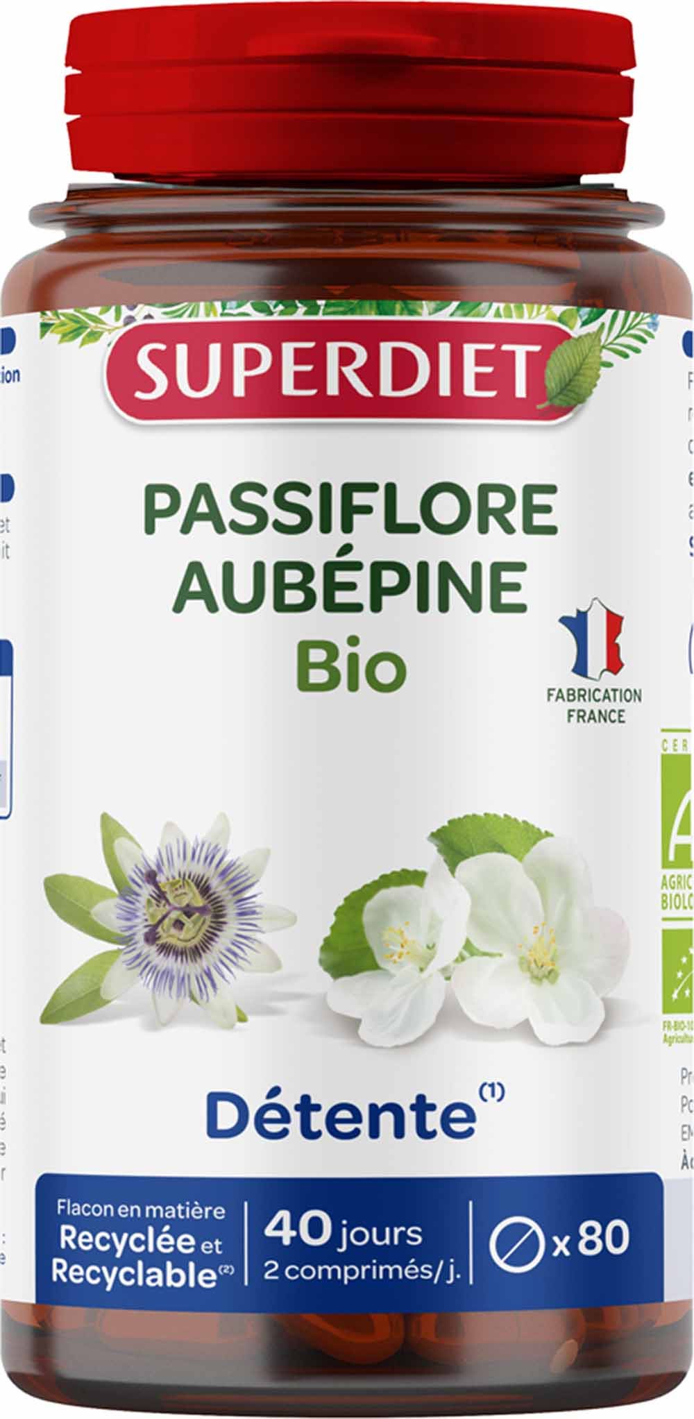 Superdiet Passiflore-Aubepine Bio 80 comprimés