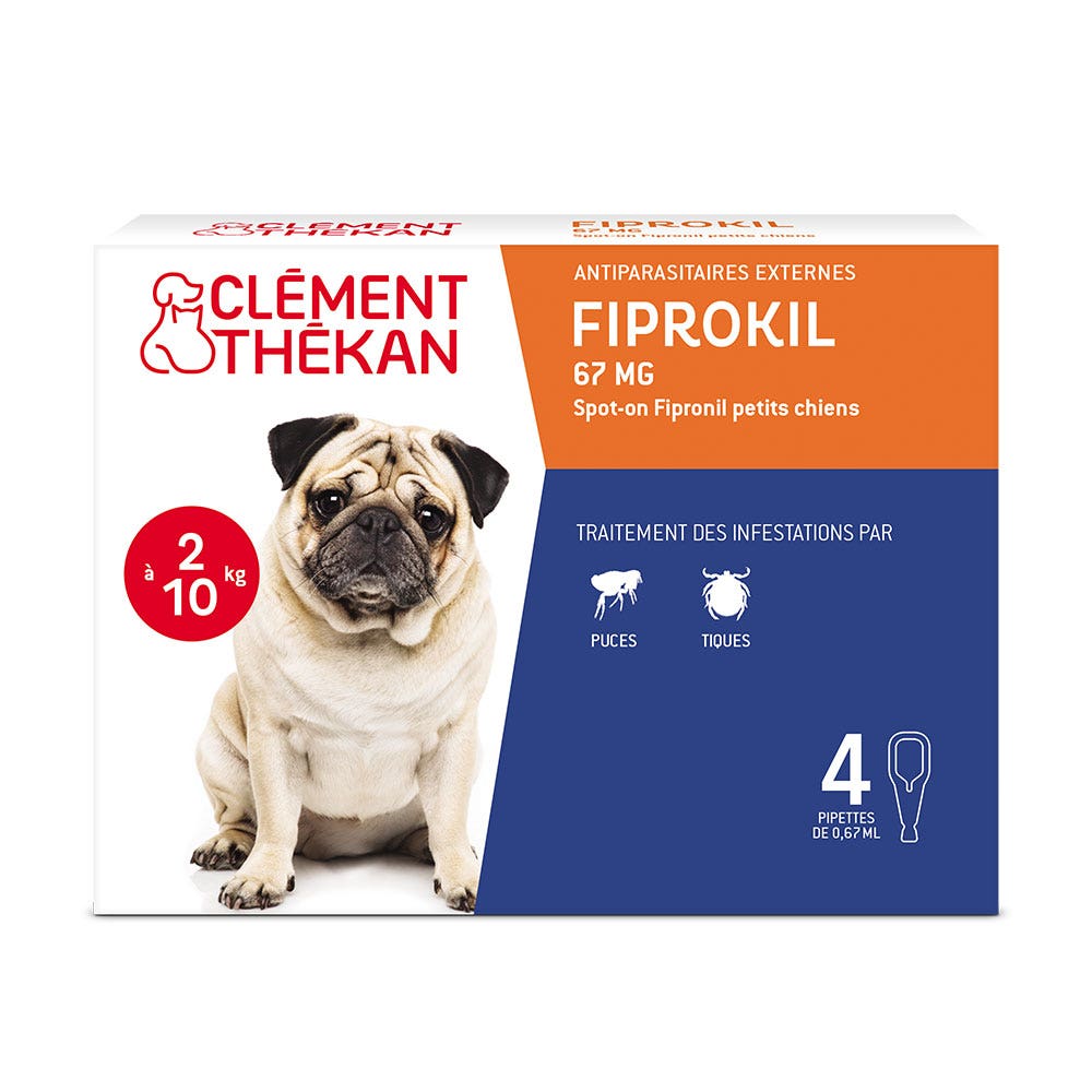Clement-Thekan Fiprokil Anti-Puces Anti-Tiques Chien 2-10kg 0.67ml x 4 pipettes