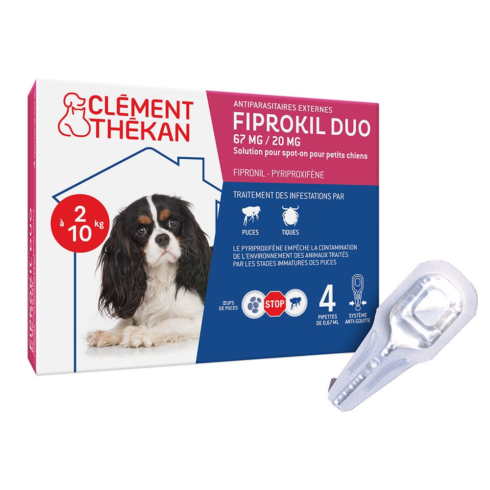 Clement-Thekan Fiprokil Anti-Puces Anti-Tiques Duo Chien 2-10kg 4 pipettes