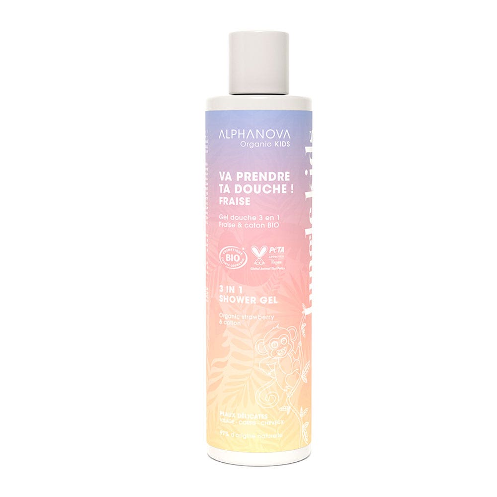 Alphanova Kids Gel douche 3en1 Cheveux Corps Visage A La Fraise et Coton Bio 250ml
