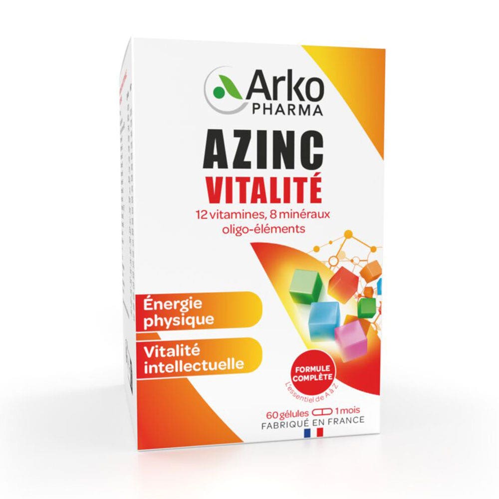 Arkopharma Azinc Vitalité Vitamines C & E Zinc Adulte 60 gélules