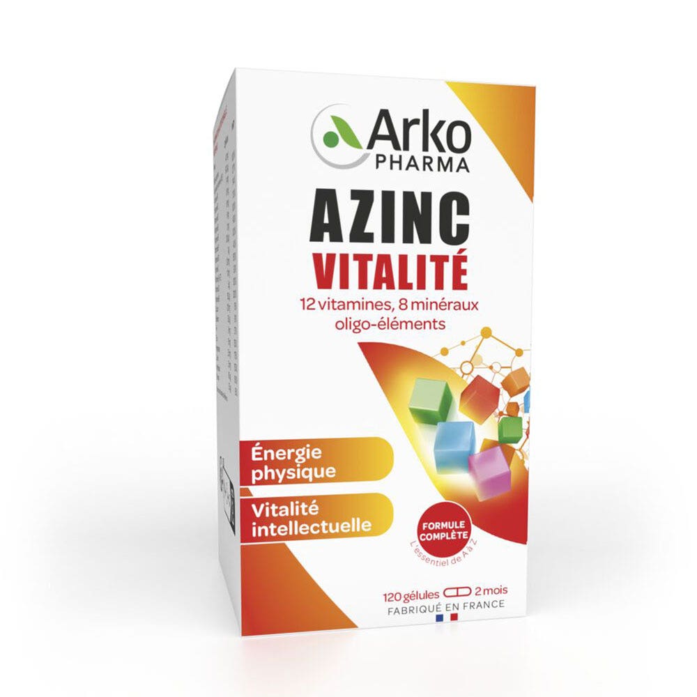Arkopharma Azinc Vitalité Vitamines C & E, Zinc Adulte 120 gélules