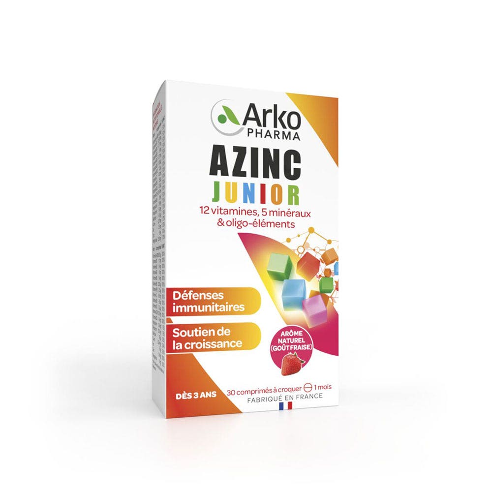 Arkopharma Azinc Vitamines C & E, Zinc Junior Goût Fraise 30 comprimés