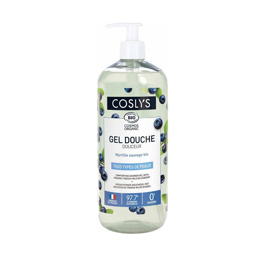 Coslys Corps Gel Douche Douceur Myrtille Sauvage Bio Tous Types de Peaux 1L