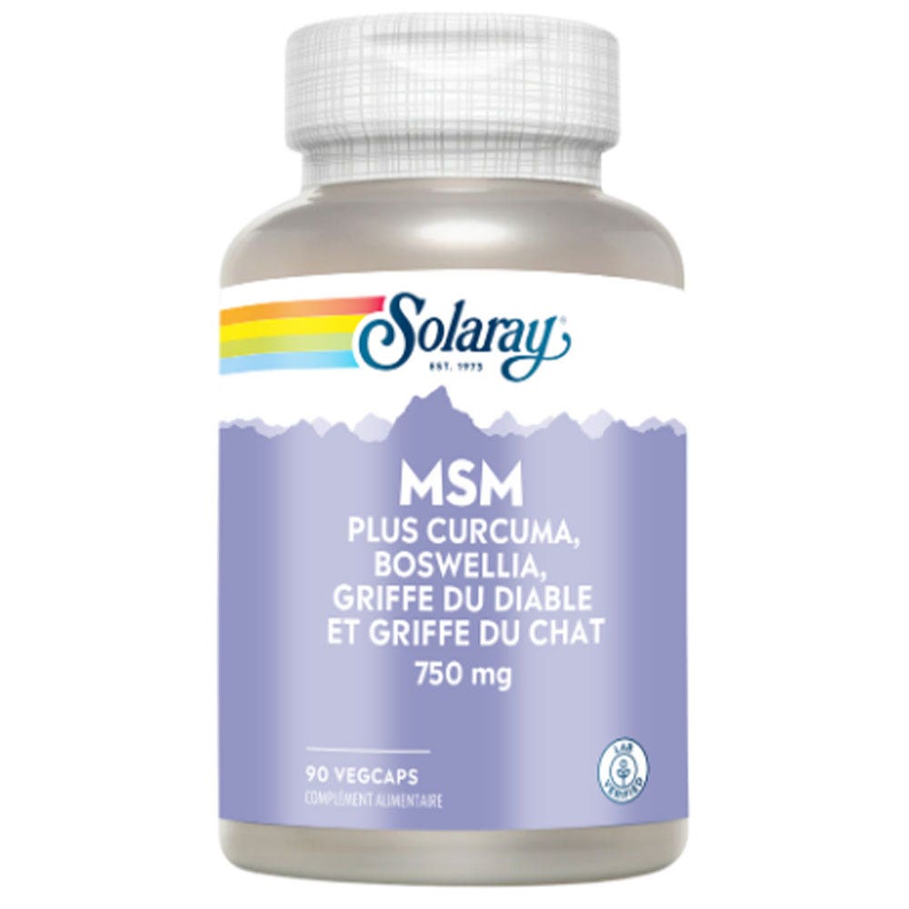 Solaray MSM Plus Boswelia Harpago Curcuma et Griffe de Chat 90 Capsules