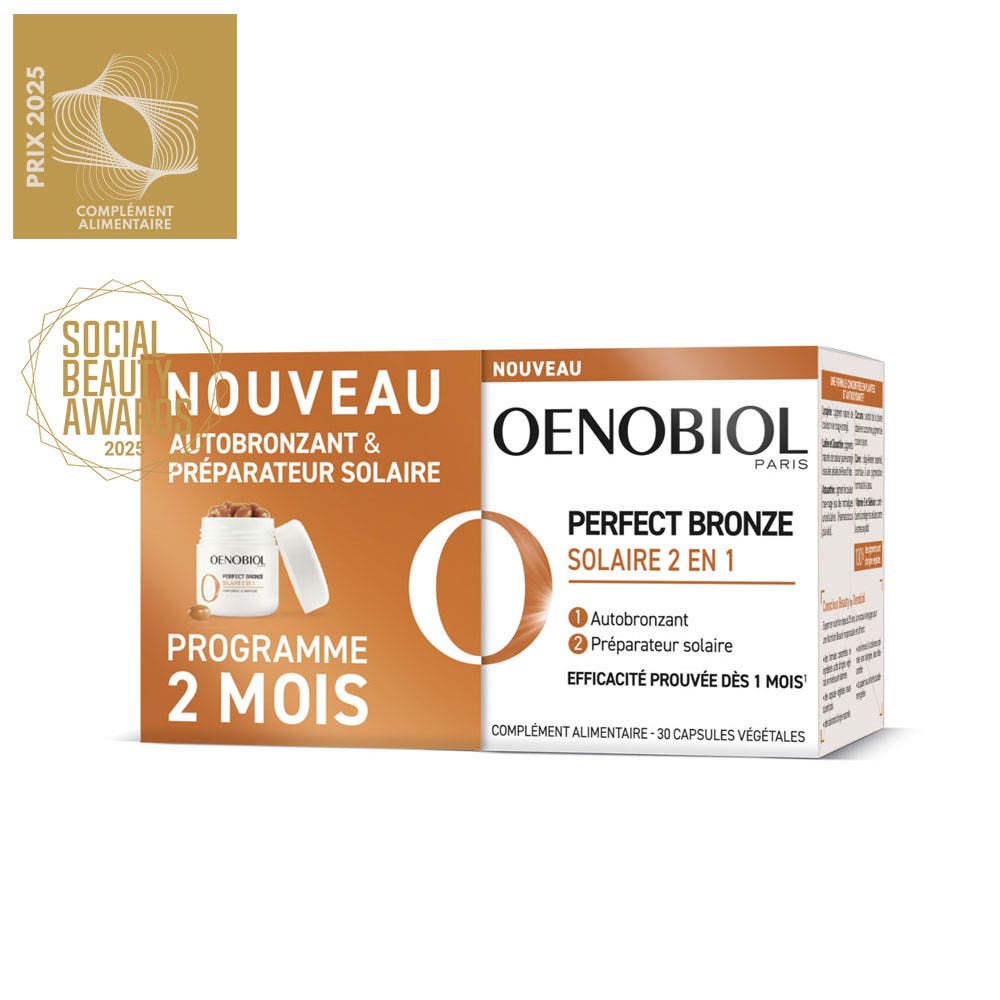 Oenobiol Perfect Bronze Solaire 2 en 1 Autobronzant et Préparateur Solaire 60 capsules végétales