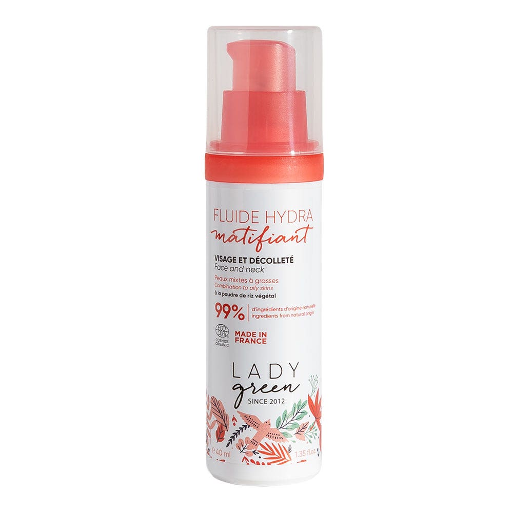 Lady Green Fluide hydra matifiant Visage et décolleté bio Peaux mixtes à grasses 40ml