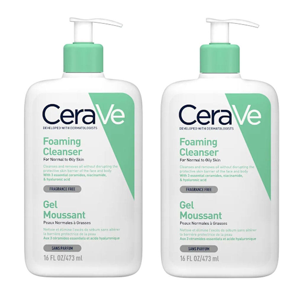 Cerave Cleanser Visage Gel Moussant Visage Et Cou Peaux Normales A Grasses 2x473ml