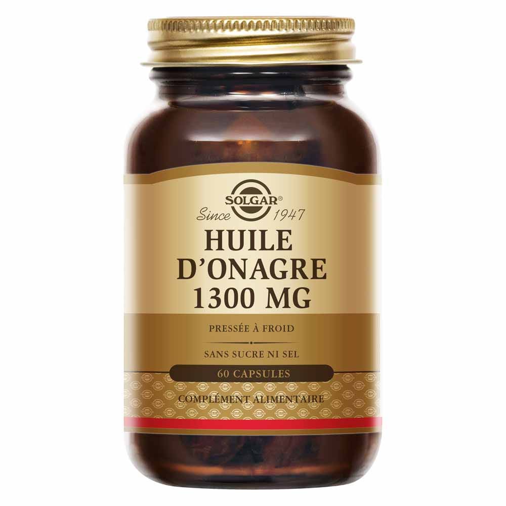 Solgar Huile d'Onagre 1300mg Equilibre Féminin Maintien des tissus de la peau 60 softgels