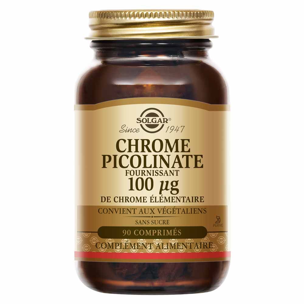 Solgar Chrome Picolinate 100 µg Maintien Glycémie Hautement assimilable 90 comprimés