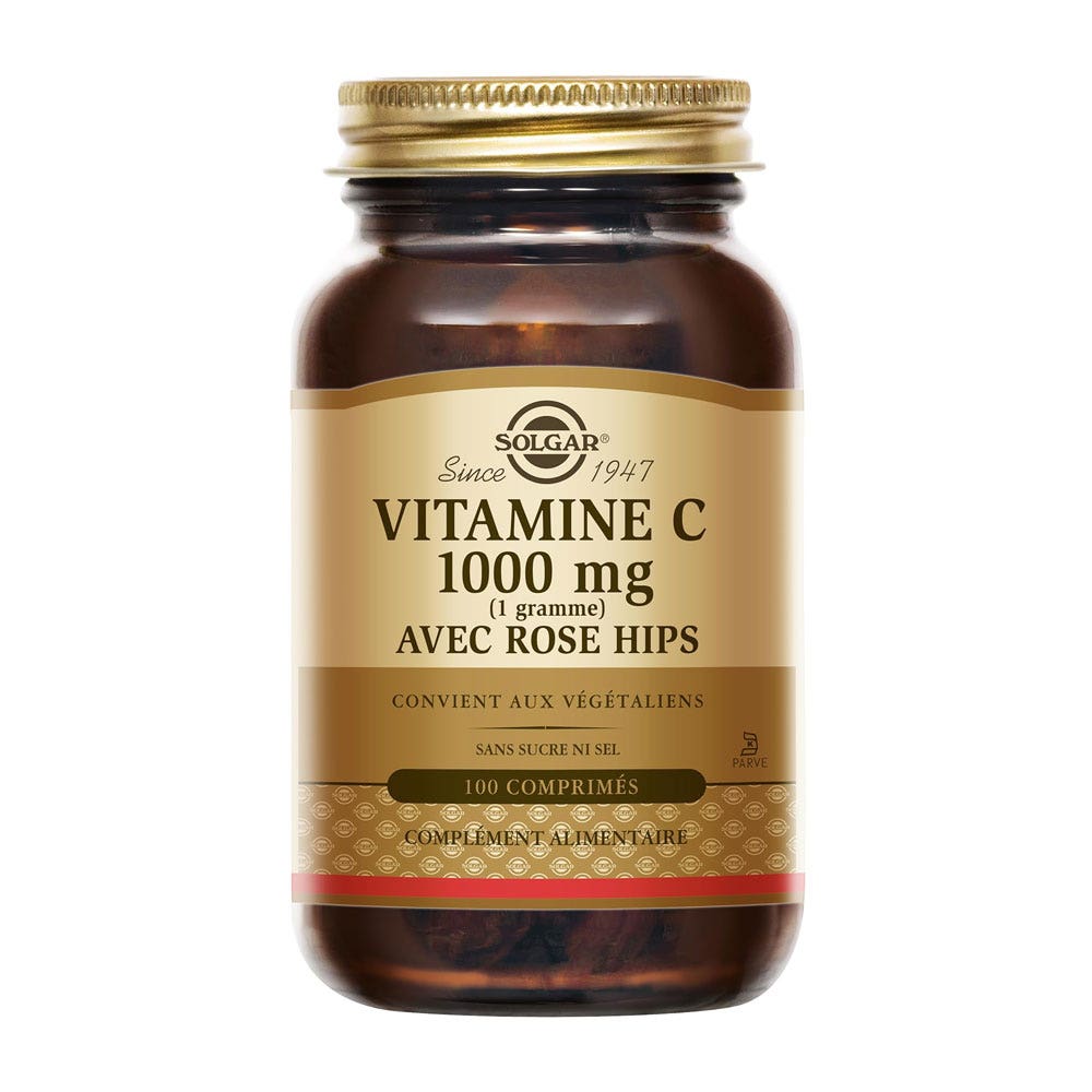 Solgar Vitamine C 1000mg avec Rose Hips Défenses Immunitaires 100 comprimés