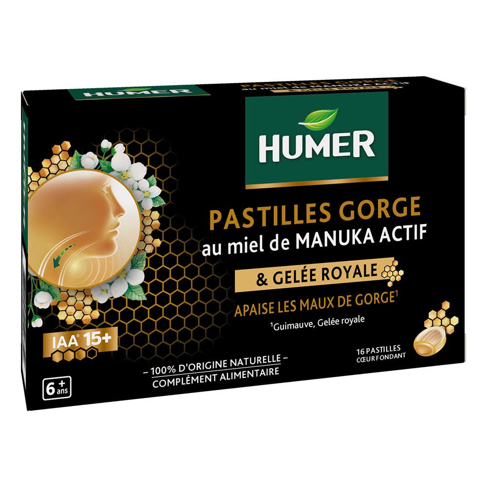 Humer Pastilles Gorge au Miel de Manuka Actif Gelée royale 16 pastilles