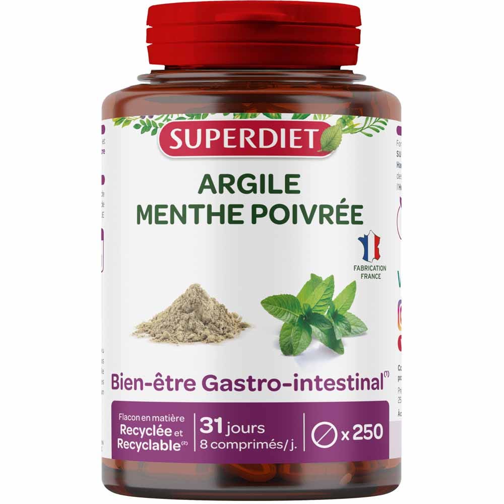 Superdiet Argile Menthe Poivrée 250 comprimés