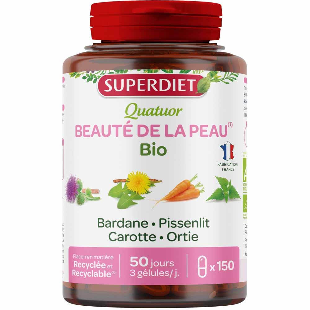 Superdiet Quatuor Beaute De La Peau Bardane Bio 150 Gelules