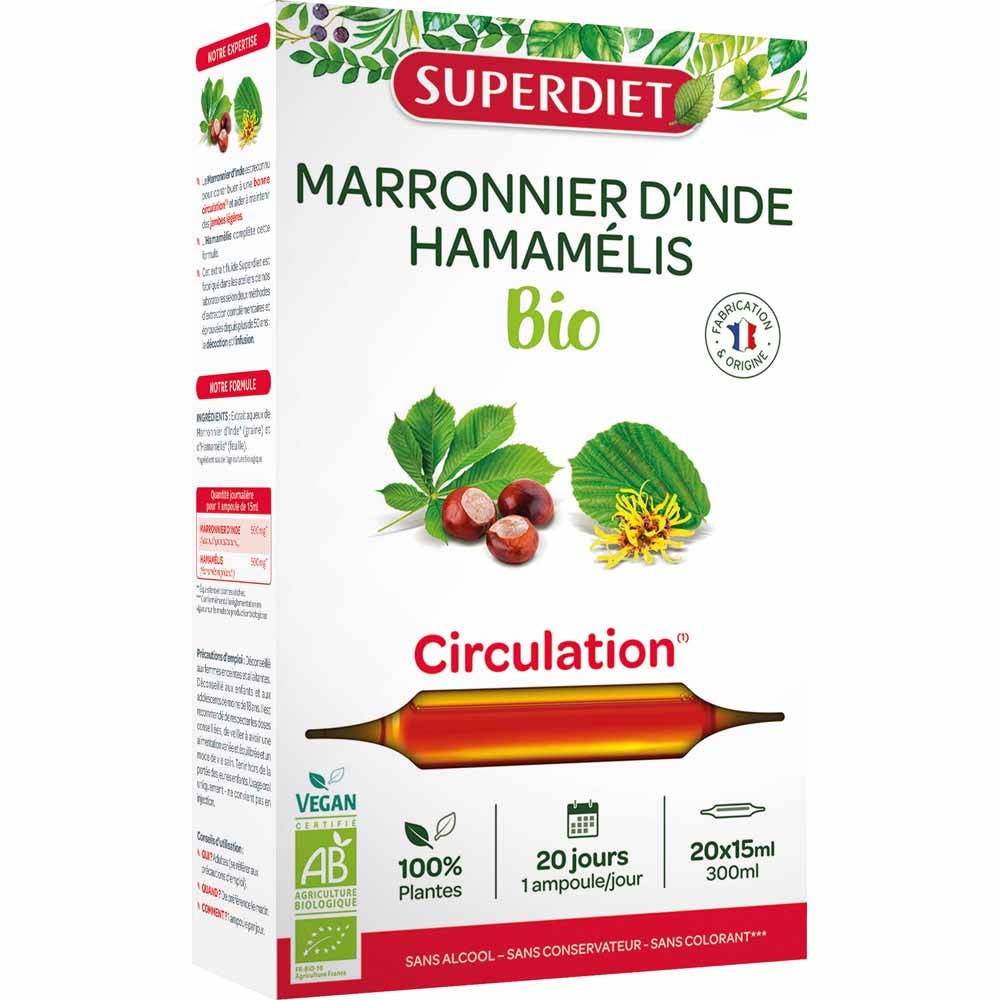 Superdiet Circulation Marronnier D'inde Hamamélis 20 Ampoules