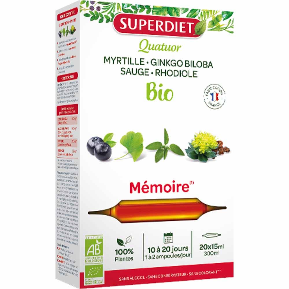 Superdiet Quatuor Memoire Bio 20 Ampoules